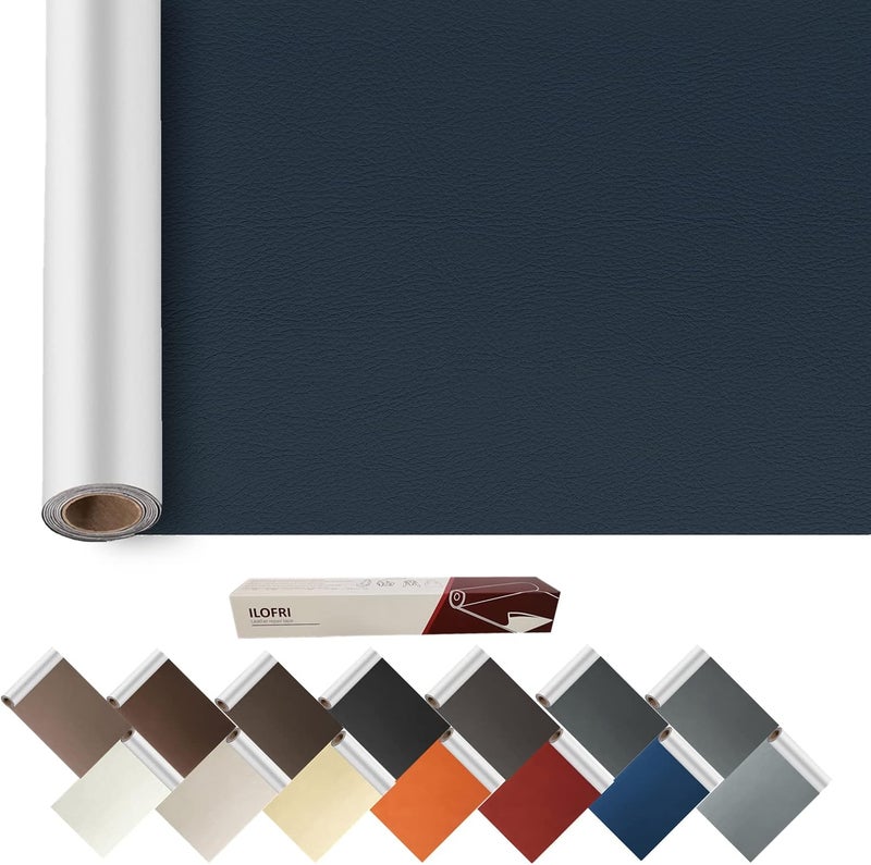 ILOFRI 60x17'' Self Adhesive Leather and Vinyl Repair Patch for Couch, Vinyl Patch for Car Seat, Boat Seat, Furniture, Office Chair, Sofa. Leather Upholstery Repair Tape - Dark Blue #2 - Image 1